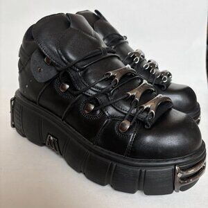 New P Rock Platform Chunky Shoe Black Silver Bootie Ankle Boots Rave 43 10 11 12